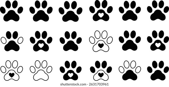 Pet paw editable stroke. footprints Pet paw, Heart with pet paw print dog cat icon
