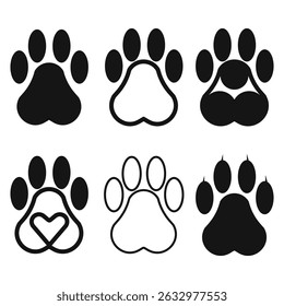 Pata animal de estimação traço editável. pegadas Pata animal de estimação, Coração com pata animal de estimação impressão ícone do gato do cão, ilustração vetorial