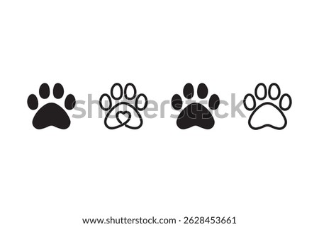 Pet paw editable stroke. footprints Pet paw, Heart with pet paw print dog cat icon, vector illustration