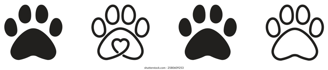 Pet paw editable stroke icon. footprints Pet paw, Heart with pet paw, print dog cat icon, vector illustration