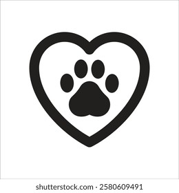 Pet paw editable stroke icon. footprints Pet paw, Heart with pet paw, print dog cat icon, vector illustration