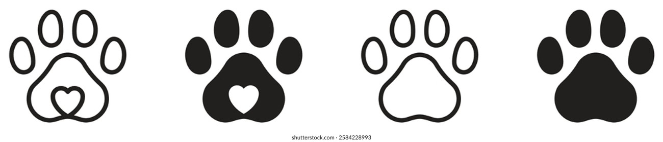 Pet paw editable stroke icon. footprints Pet paw, Heart with pet paw, print dog cat icon, vector illustration