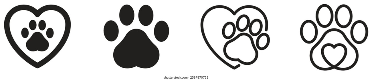 Pet paw editable stroke icon. footprints Pet paw, Heart with pet paw, print dog cat icon, vector illustration