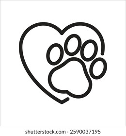Pet paw editable stroke icon. footprints Pet paw, Heart with pet paw, print dog cat icon, vector illustration