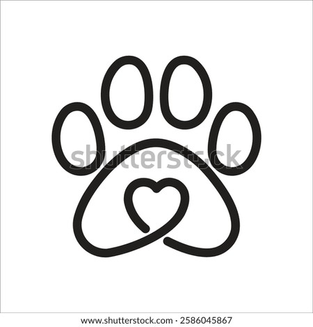 Pet paw editable stroke icon. footprints Pet paw, Heart with pet paw, print dog cat icon, vector illustration