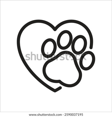 Pet paw editable stroke icon. footprints Pet paw, Heart with pet paw, print dog cat icon, vector illustration