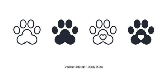 Pet paw editable stroke outline icon isolated on white background flat vector illustration. Pixel perfect. 64 x 64