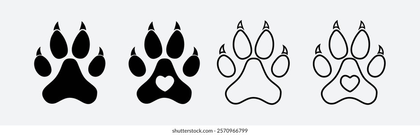 Pet paw editable stroke outline icon on white background, Paw line icons set. Pet shop, animals, print, veterinary sign