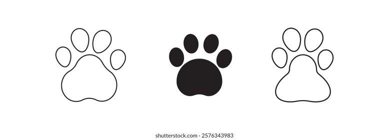 Pet paw editable stroke outline icon isolated on white background flat vector illustration.