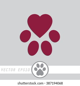 pet paw footprint with heart vector illustrated symbol