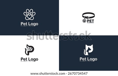 Pet paw heart collar cat letter logo