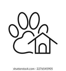 Pet paw and pet house line icon. Line design vector. Eps 10.