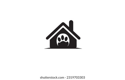 Pet paw house logo flat icon