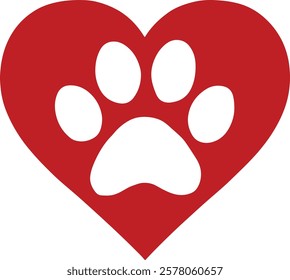 Pet Paw Icon in Heart Shape Vector Silhouette 