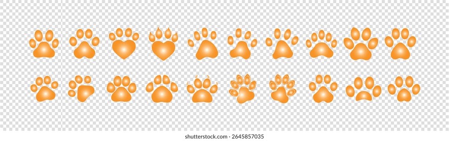 Pet paw icon, pet paw print dog cat icon, paw print icon on transparent background, vector illustration eps 10.