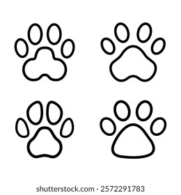 Pet paw icon set line vector illustration. Dog or cat paw. Paw print sign. For mobile concept and web design. Representing pets and animals, veterinary sign, symbol. Isolated on a white background.