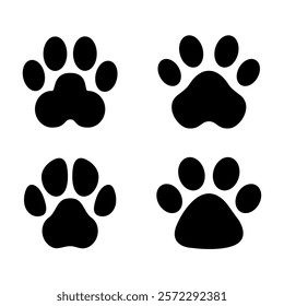 Pet paw icon set line vector illustration. Dog or cat paw. Paw print sign. For mobile concept and web design. Representing pets and animals, veterinary sign, symbol. Isolated on a white background.