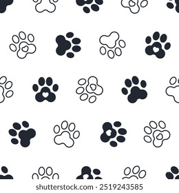 Pet paw icons seamless pattern isolated on white background vector illustration