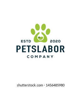 Pet paw lab logo and icon design vector. Pets shop logo. Pets care logo.
