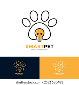 Plantilla de diseño de logotipo de pata de mascota con Vector de diseño de bombilla. Adecuado para negocios, tecnología, símbolo mascota inteligente