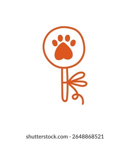 Pet Paw Lollipop Doodle Icon. Fun dog and cat candy with tied knot. Sweet and playful gift. Vector illustration