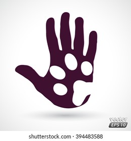 pet paw on human hand symbol / vector illustration