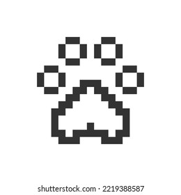 Pet paw pixelated ui icon. Goods for domestic animals. Pet store supplies. Veterinarian. Editable 8bit graphic element. Outline isolated vector user interface image for web, mobile app. Retro style