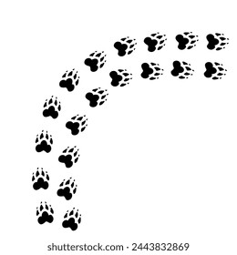 Pet paw print foot trail. Hand drawn, modern calligraphy, line on white background, isolated vector illustration.