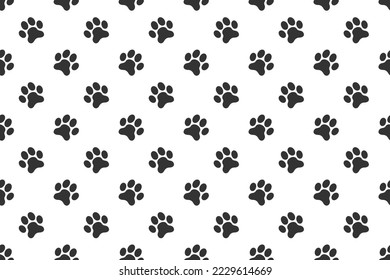 Impresión de la pata de mascotas sin fisuras. Fondo de la huella del perro o del gato. Papel para guardar o envolver, tela, diseño de ropa de cama. Ilustración plana vectorial.