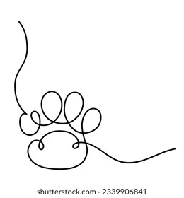 Pet-Pfosten drucken Single-Line-Art-Design. Hunde- oder Katzen-Fußabdruck schwarz-weißer Rahmenzeichnung. einfarbige, einfarbige Vektorgrafik von Tieren, einzeln auf weißem Hintergrund