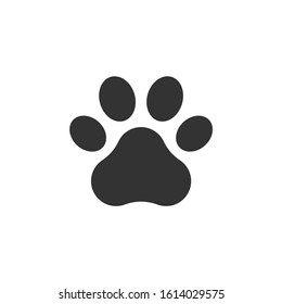 Pet paw print vector icon. Dog or cat foot black paw animal isolated illustration.