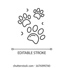 Pet Paw Prints Pixel Perfect Linear Icon. Animal Footprints. Dog Walk Trail. Track Of Cat Steps. Thin Line Customizable Illustration. Contour Symbol. Vector Isolated Outline Drawing. Editable Stroke