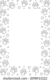Pet Paw Prints Vertical Frame Or Border - With Animal Footprints Linear Symbols. Vector Minimal Illustration 