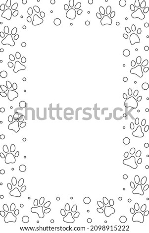 Pet Paw Prints Vertical Frame or Border - with Animal Footprints linear symbols. Vector minimal illustration 