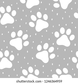 Pet Paw Seamless Pattern Background, 
Animal Vector Illustration