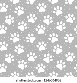 Pet Paw Seamless Pattern Background, 
Animal Vector Illustration