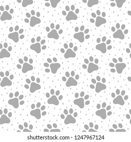 Pet Paw Seamless Pattern Background, 
Animal Vector Illustration