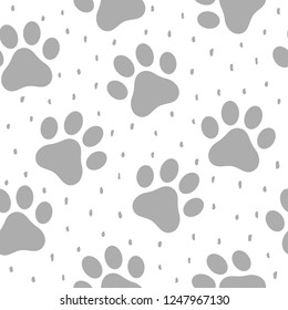 Pet Paw Seamless Pattern Background, 
Animal Vector Illustration