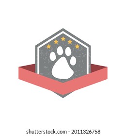 pet paw in shield with ribbon