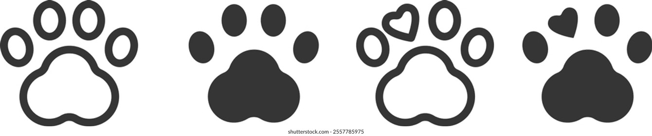 Pet paw stroke outline .flat vector illustration
