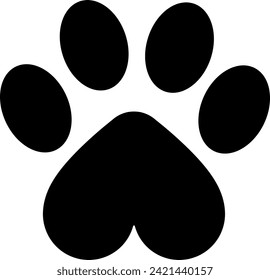 Pet Paw Vector Icon, Dieses elegante schwarz-weiße Vektorsymbol zeigt eine stilisierte Darstellung eines Haustier-Pfoten, die das Wesen der Liebe und der Gemeinschaft zwischen Menschen und ihren wütenden Freunden einfangen. 