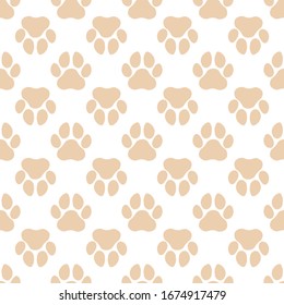 Pet paw vector seamless pattern with flat icons. color animal tracks texture. Dog, cat footprint background, abstract foot print silhouette wallpaper for veterinary clinic.