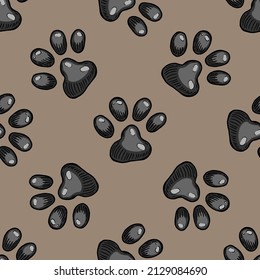Pet paw vector seamless pattern for print or web design