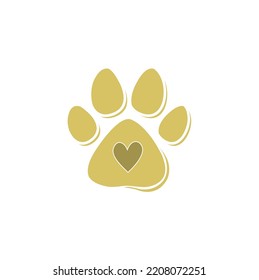Pet paw, yellowish heart color in vector file isolated illustration, Love symbol icon.