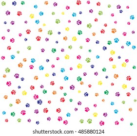 Pet paws colorful on white seamless pattern background.