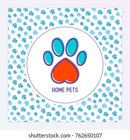 Pet paws concept for banner, web page. Thin line vector illustration for pet shop, training. shelter.