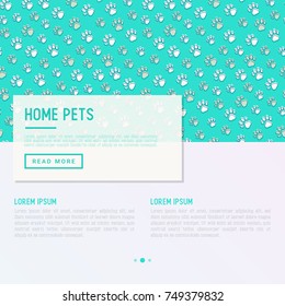 Pet paws concept with place for text. Thin line vector illustration for pet shop, training. shelter.