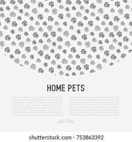 Pet paws concept with place for text. Thin line vector illustration for pet shop, training. shelter.