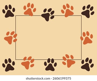 Pet Paws Frame. Cat and Dog Imprints Background. National Pets Day Template. 