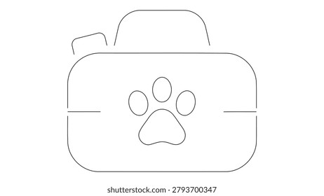 Pet photography icon, camera with a paw print symbol, vector illustration isolated on white background